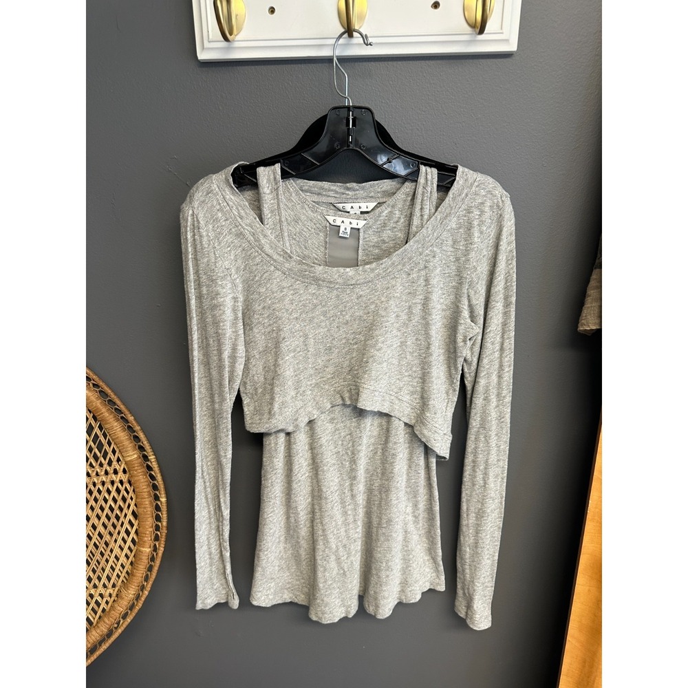 Cabi Womens S Casual Gray‎ Top Two Piece Tank Long Sleeve Crop Athleisure Active